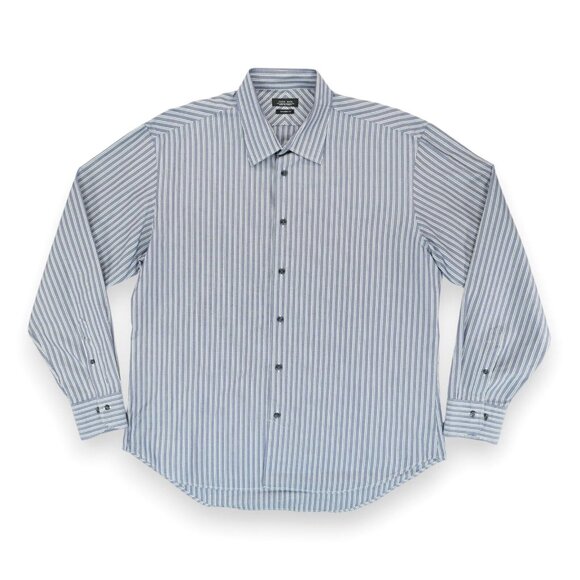 Zara Man Tailored Fit Button Up Shirt Mens 18 Blue White Stripe Long‎ Sleeve - Picture 1 of 5